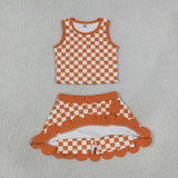GSD4252   toddler clothes  orange gingham print girl summer yoga set