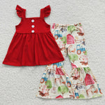 Little girls cute red top farm outfit