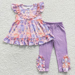 Girls floral pumpkin purple ruffle outfit