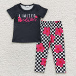 Kids limited edition flower black checkered girls outfit