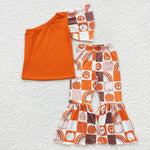 3pcs girls pumpkin orange bell bottom outfit