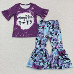 Halloween kids girl cartoon bell bottom purple outfit