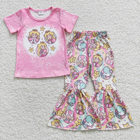 Cute little princess girls pink bell bottom outfit