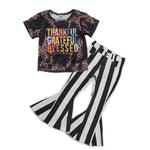 Thankful blessed children leopard top black&white pants set