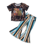 Thankful blessed kids leopard shirt blue striped pants set