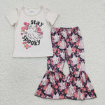 Stay spooky ghost halloween baby girls floral outfit