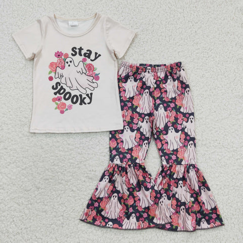 Stay spooky ghost halloween baby girls floral outfit