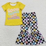 Good things are coming girls checkered bell bottom outfit