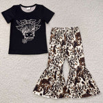 Girls boutique cow print bell bottom outfit