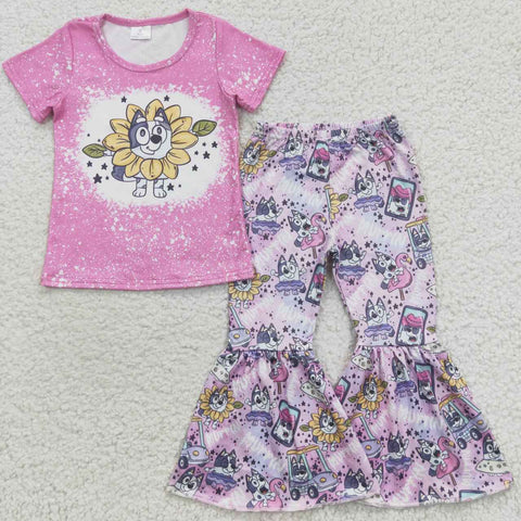 Sunflower cartoon dog kids girl pink cute outfit