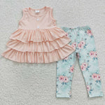 Solid layered sleeveless top toddler girls floral pants outfit