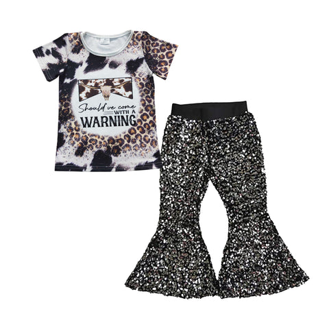 Kids warning leopard sequined pants outfit