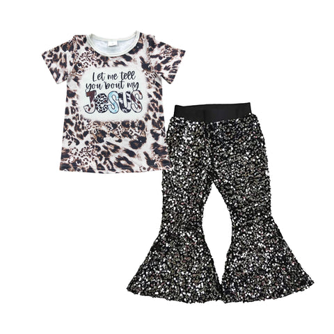 Toddler jesus shirt black sequined pants set