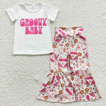 Groovy baby toddler pink floral bell outfit