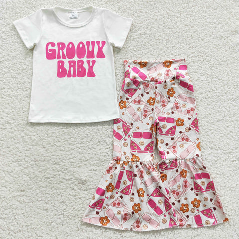 Groovy baby toddler pink floral bell outfit