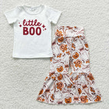 Little boo halloween girls pumpkin outfit