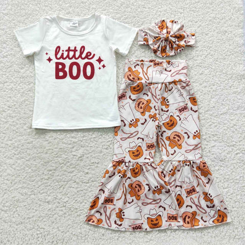 Little boo halloween girls pumpkin outfit