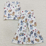 Blue cartoon dog baby girls sleeveless top bell outfit