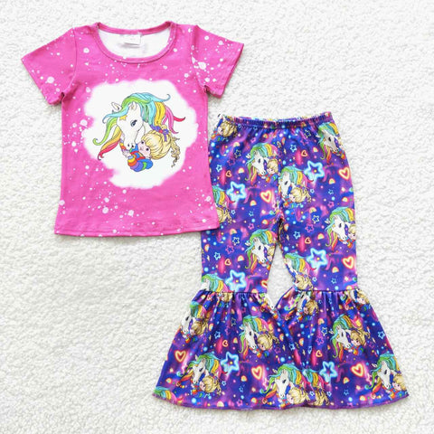 Colorful horse girl stars bell bottom outfit