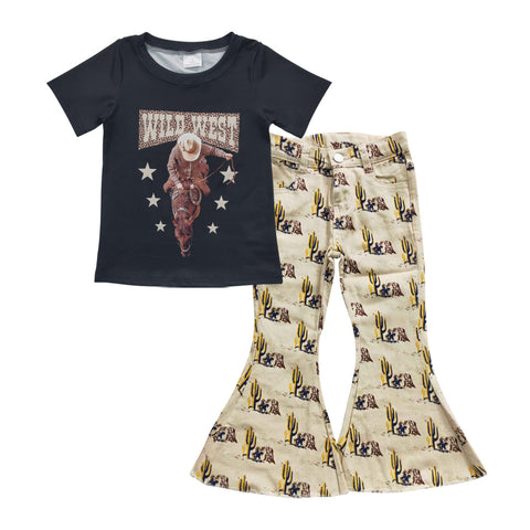 Wild west little girls western cowboy flare pants outfit