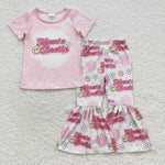 Mama's bestie footprint flowers girl pink outfit