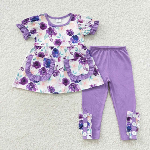 Toddler girl floral purple ruffle outfit