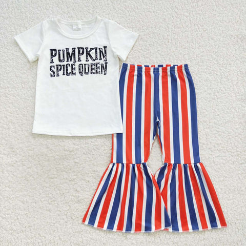 Pumpkin spice queen girls striped pants outfit