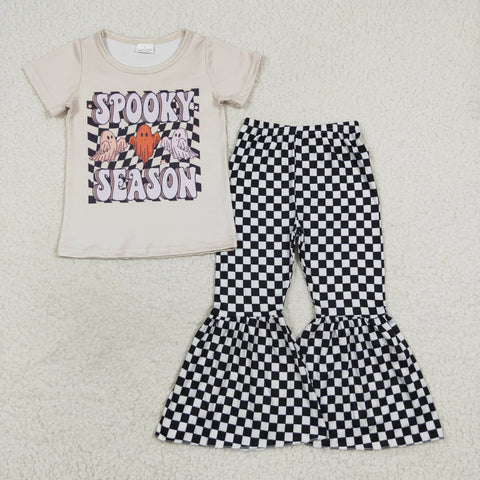 Spooky season halloween ghost girls checkered pants outfit