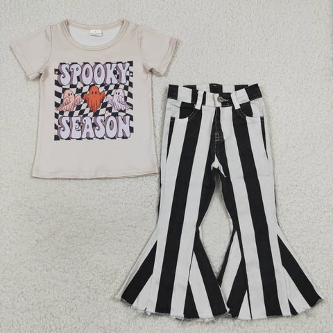 Spooky season ghost top striped jeans girl halloween outfit