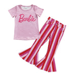 Girl pink striped jeans outfit