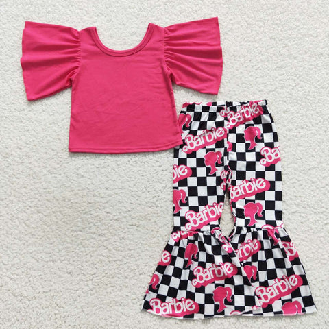 Kids flare top barbie checkered flare pants outfit