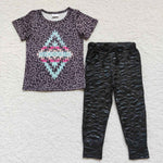 Girl aztec leopard top black pants outfit