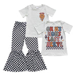 Letters print shirt girl checkered pants outfit