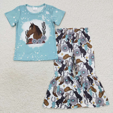 Western horses turquoise baby girl outfit