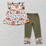 Toddler girls pumpkin flutter top ruffle pants outfit