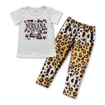 Girl nirvana t shirt leopard long pants outfit