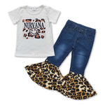 Girl nirvana t shirt blue leoaprd jeans set