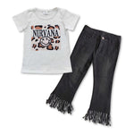 Girl nirvana t shirt black fringed jeans outfit