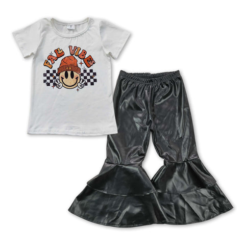 Children fall vibes black leather bell outfit