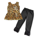 Girl leopard top black ruffle leggings outfit