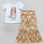 Cartoon dogs floral pants outfit for kids