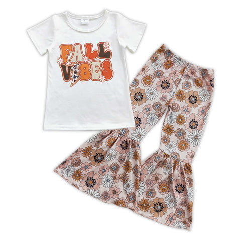 Fall vibes flowers toddler kids bell bottom outfit