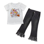 Halloween boo kids black fringed pants outfit