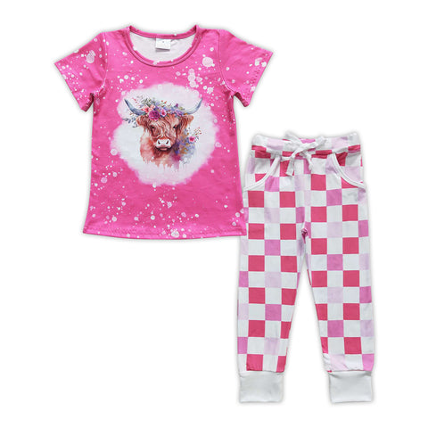 Highland cow pink plaid pants baby outfit