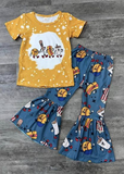 GSPO0965 yellow short sleeve shirt and blue long pants girls outfits