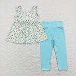 GSPO1177 baby girl clothes blue leopard print sleeveless girl fall outfit toddler spring set summer clothing set