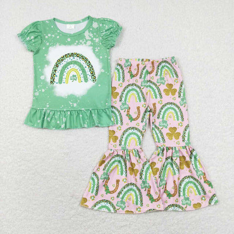 GSPO1234 baby girl clothes girl rainbow st. patrick bell bottoms outfit