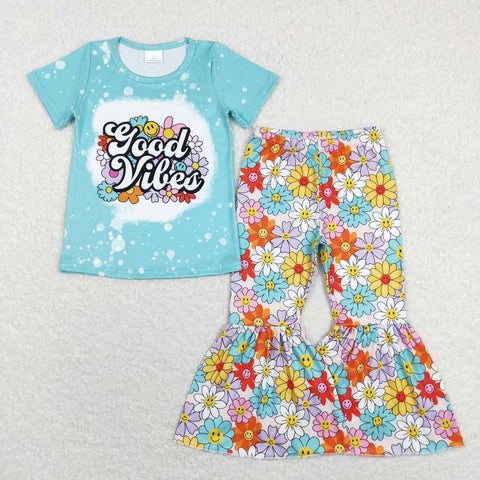 GSPO1239  baby girl clothes girls good vibes bell bottoms outfit