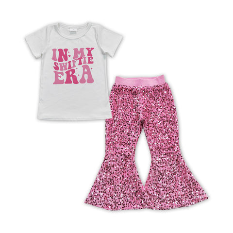 GSPO1259 baby girl clothes 1989 singer girl sequin bell bottom pant set