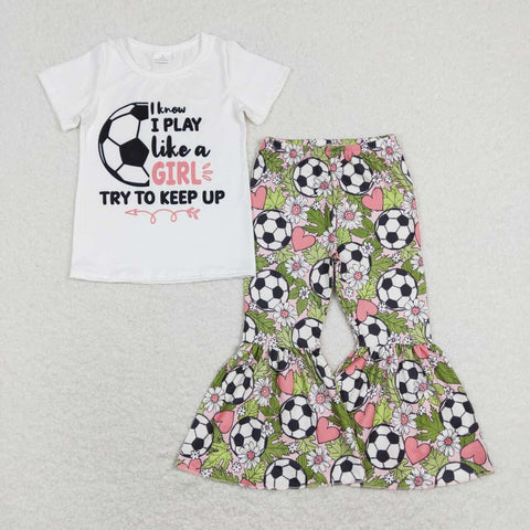 GSPO1263 baby girl clothes girl football outfit girls valentines day bell bottoms outfit